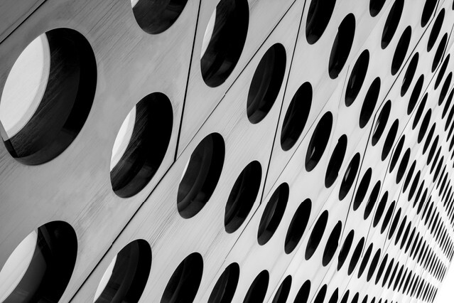 Black and white doted architecture abstract with perspective